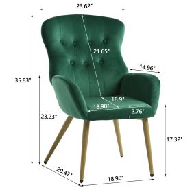 Hengming Accent Chair Modern Tufted Button Wingback Vanity Chair with Arms Upholstered Tall Back Desk Chair with Metal Legs for Living Room Bedroom Wa