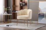 Shell Shape Velvet Fabric Armchair Accent Chair With Gold Legs For Living Room Bedroom; Creme White
