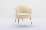 Shell Shape Velvet Fabric Armchair Accent Chair With Gold Legs For Living Room Bedroom; Creme White