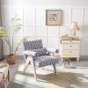 Accent chair, KD rubber wood legs with black finish. Fabric cover the seat. With a cushion.Blue Stripe
