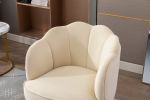Shell Shape Velvet Fabric Armchair Accent Chair With Gold Legs For Living Room Bedroom; Creme White