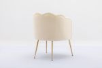 Shell Shape Velvet Fabric Armchair Accent Chair With Gold Legs For Living Room Bedroom; Creme White