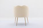 Shell Shape Velvet Fabric Armchair Accent Chair With Gold Legs For Living Room Bedroom; Creme White