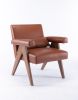 Accent chair, KD rubber wood legs with Walnut finish. PU leather cover the seat. With a cushion.Brown