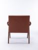 Accent chair, KD rubber wood legs with Walnut finish. PU leather cover the seat. With a cushion.Brown