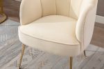 Shell Shape Velvet Fabric Armchair Accent Chair With Gold Legs For Living Room Bedroom; Creme White