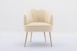Shell Shape Velvet Fabric Armchair Accent Chair With Gold Legs For Living Room Bedroom; Creme White