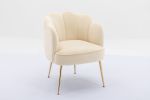 Shell Shape Velvet Fabric Armchair Accent Chair With Gold Legs For Living Room Bedroom; Creme White