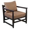 Malibu 27 Inch Handcrafted Mango Wood Accent Chair, Fabric, Pillow Back, Open Frame, Brown