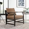 Malibu 27 Inch Handcrafted Mango Wood Accent Chair, Fabric, Pillow Back, Open Frame, Brown