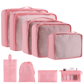 Home Fashion Simple Solid Color Storage Bag (Option: Pink-9Set)
